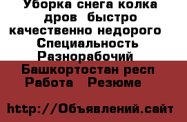 Уборка снега колка дров, быстро качественно недорого  › Специальность ­ Разнорабочий - Башкортостан респ. Работа » Резюме   